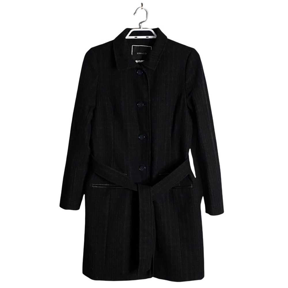 RW&CO. Women's Charcoal Wool Blend Checkered Belted Coat